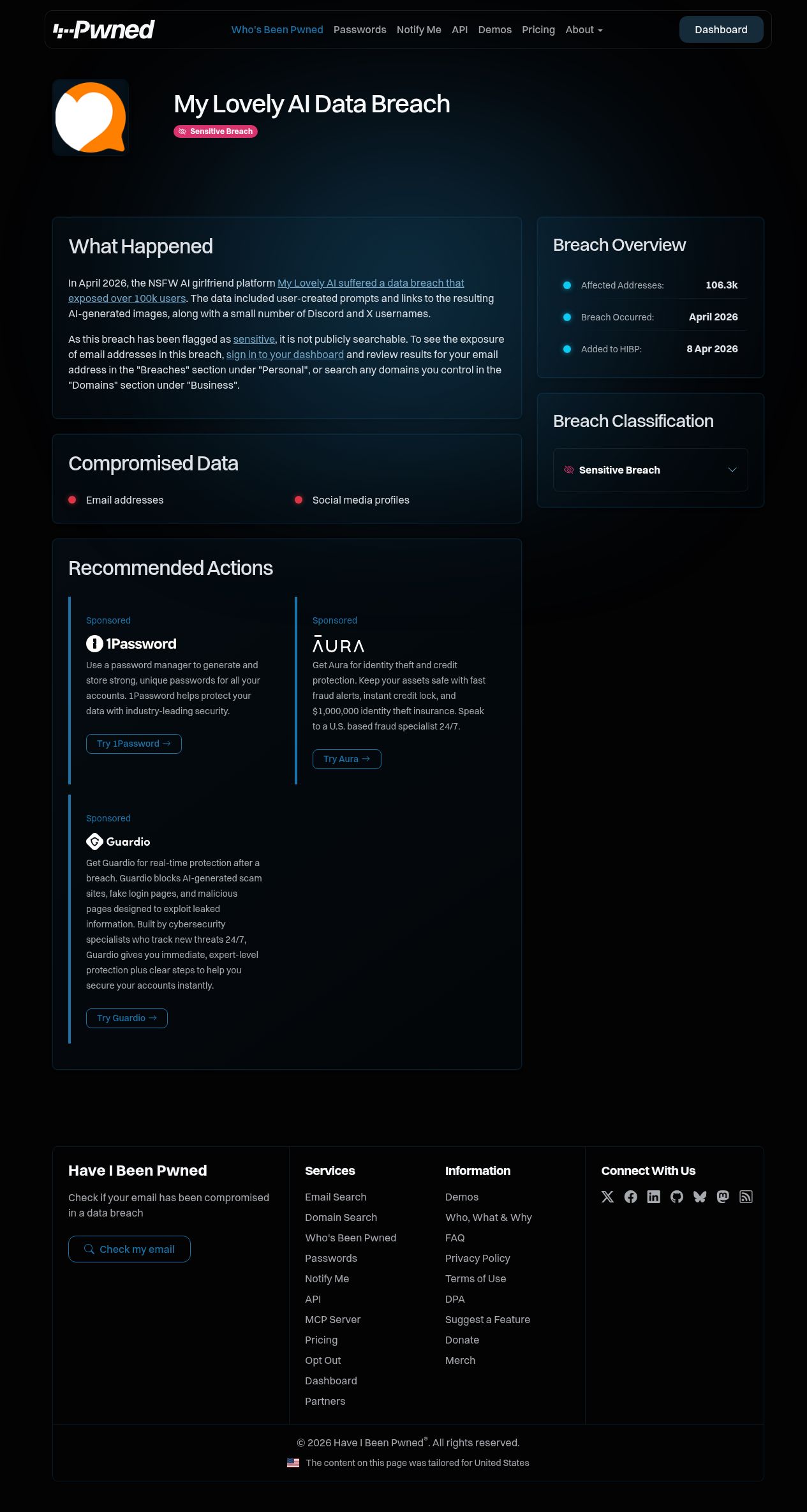 MyLovely April 2026 HIBP breach caveat (compact Trust receipt)