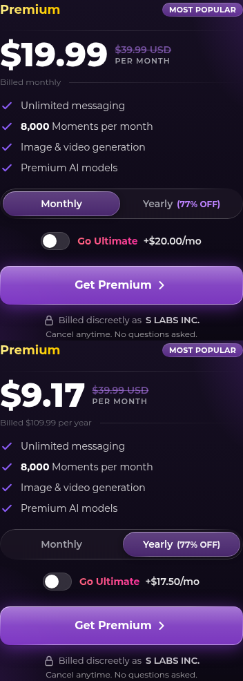 Secrets AI Premium and Ultimate tiers checked 20 Sep 2026